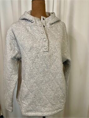 Lands' End Light Gray Quilted Snap-Front Hoodie